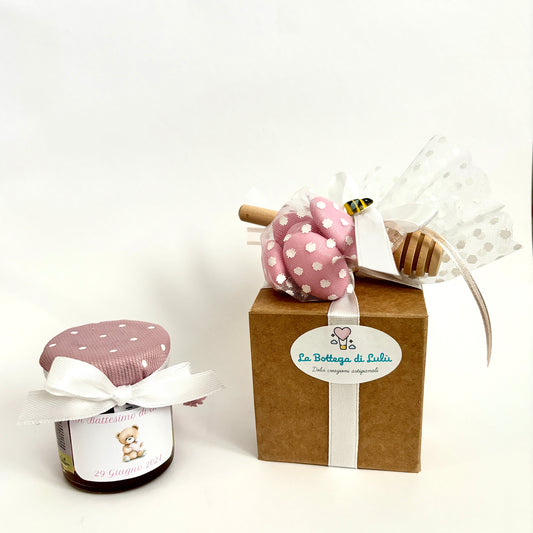 Bonbonnières de baptême pour bébé fille Pot de miel de fleurs sauvages fabriqué à la main 50gr -140gr- 250gr sur le thème de l'ours en peluche