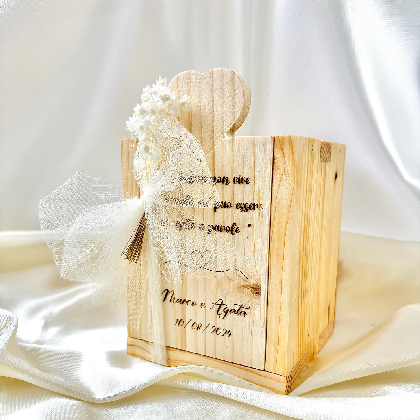 Coffret Mariage en Bois Pot de Miel de Fleurs Sauvages - Acacia - Châtaignier Artisan 250gr