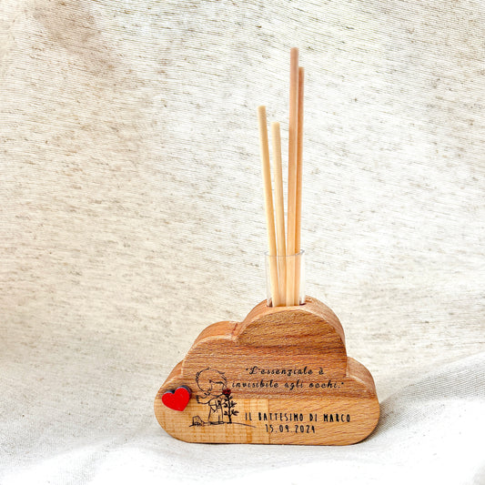 Beech wood room fragrance diffuser in the shape of a cloud with customizable LITTLE PRINCE engraving