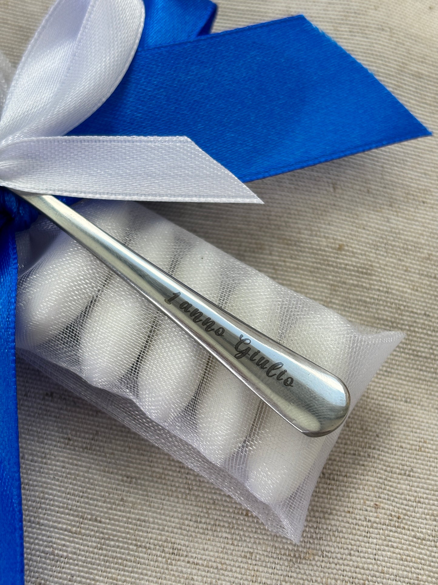 Personalized spoon with laser engraved name in steel, Baptism favor for baby girl