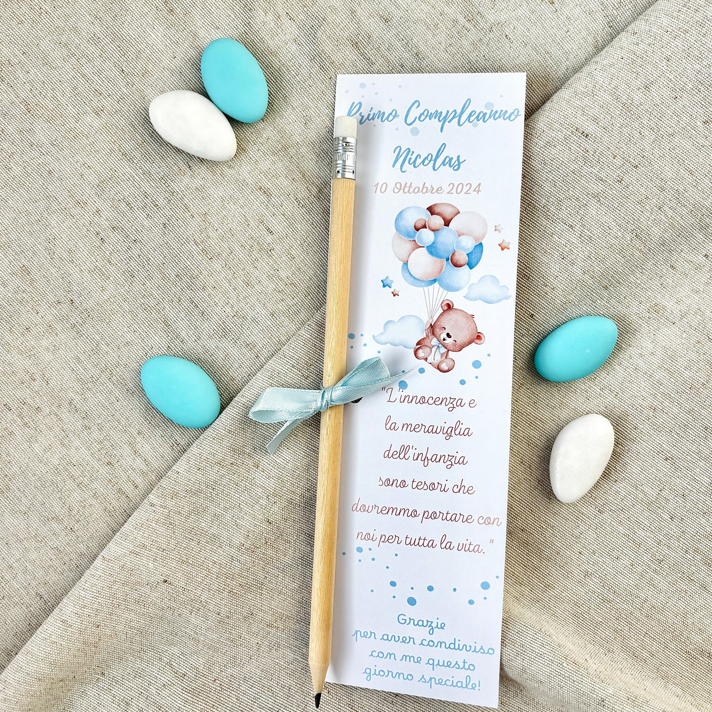 Baptism favor with natural wooden pencil, personalized engraving