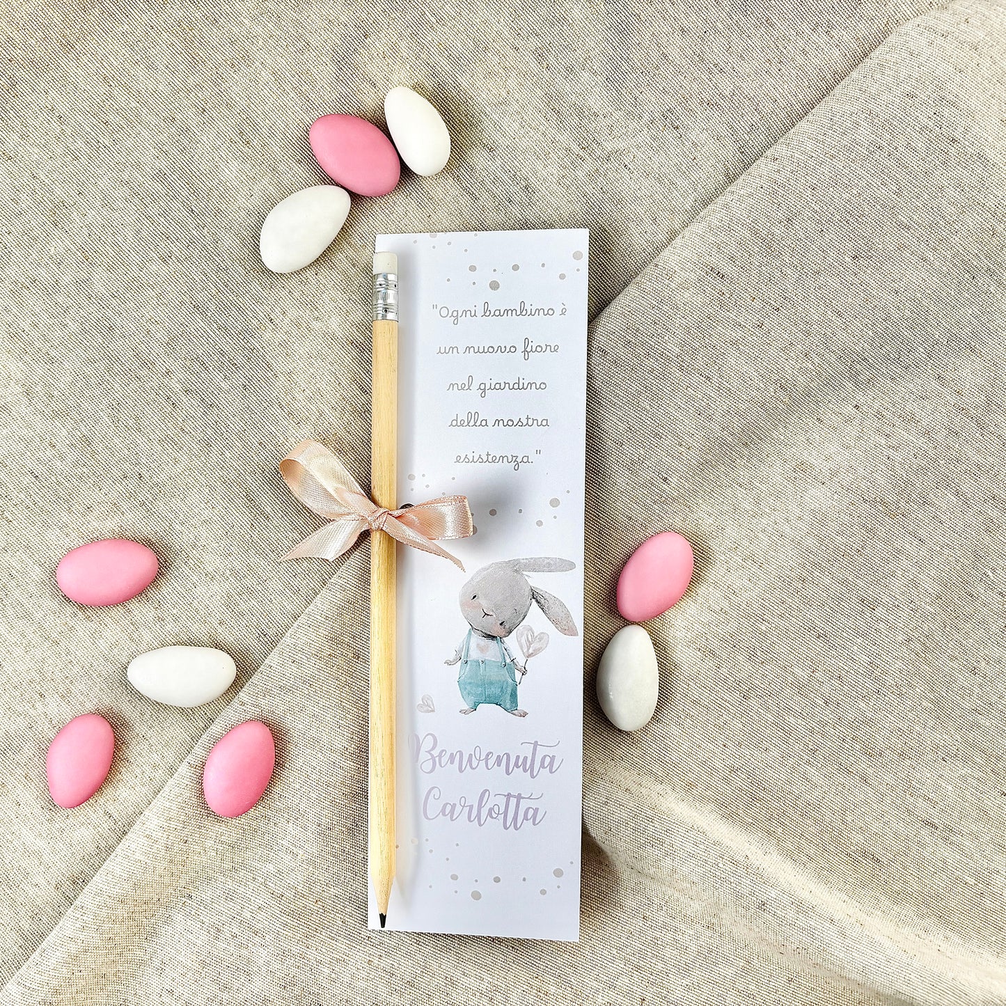 Baptism favor with natural wooden pencil, personalized engraving