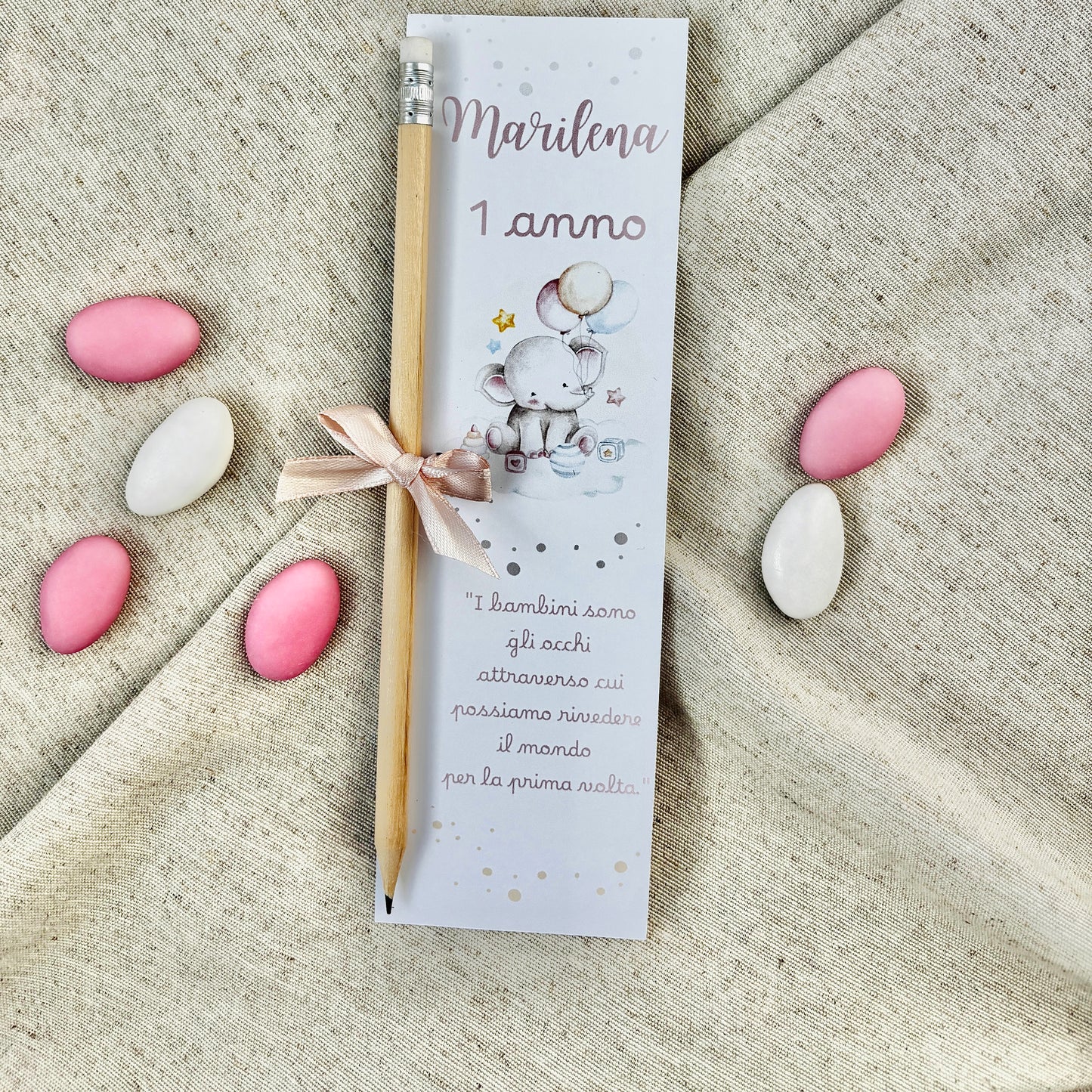 Baptism favor with natural wooden pencil, personalized engraving