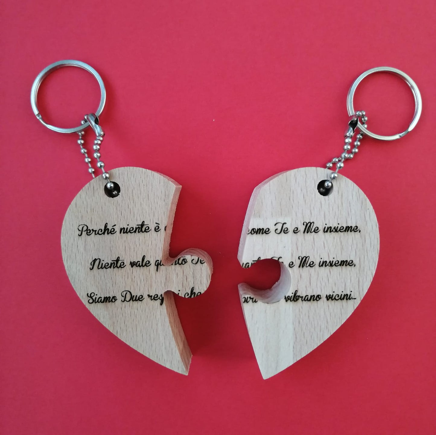 Valentine's Day Couple Keychain, Beech Wood Interlocking Heart