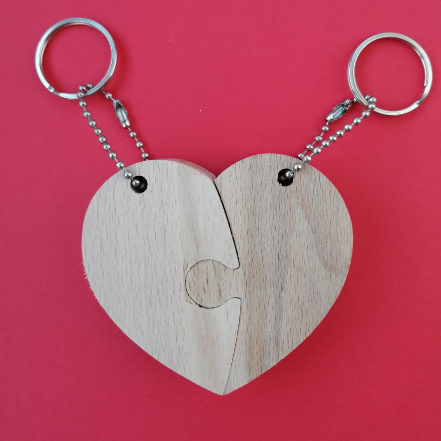 Valentine's Day Couple Keychain, Beech Wood Interlocking Heart