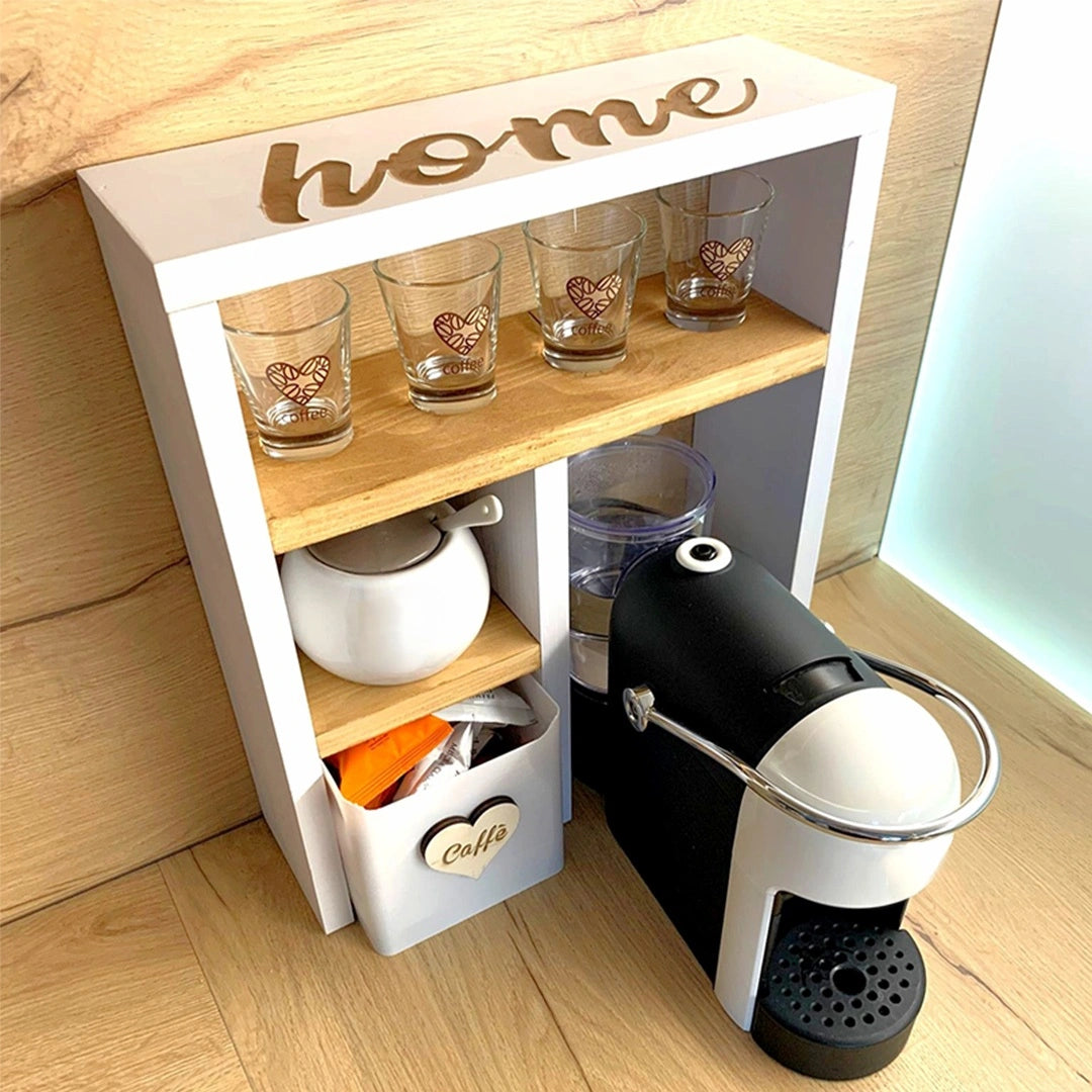 Organizer per cucina con scaffali in legno