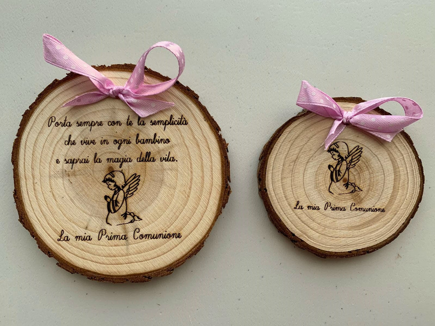 WOODEN log for FIRST COMMUNION customizable wedding favor diameter 10 cm