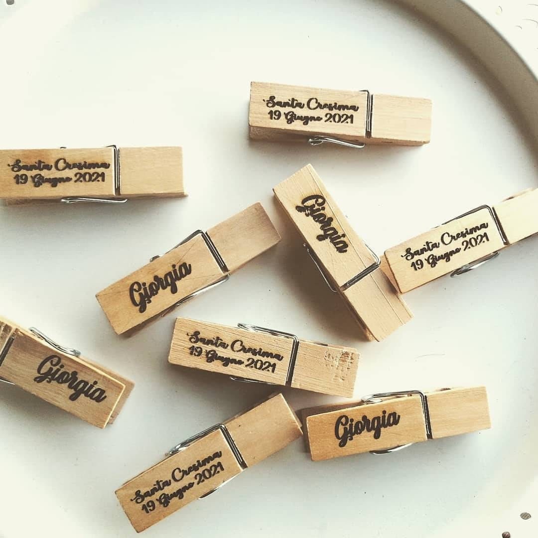 Baptism, Birth, Confirmation, Communion, Birthday favors Natural wooden clothespin with personalized engraving