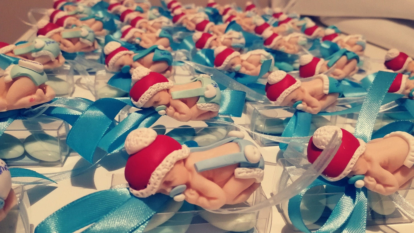 Bomboniera nascita/battesimo per bimbo in fimo Natale cappellino Babbo Natale Christmas Noel