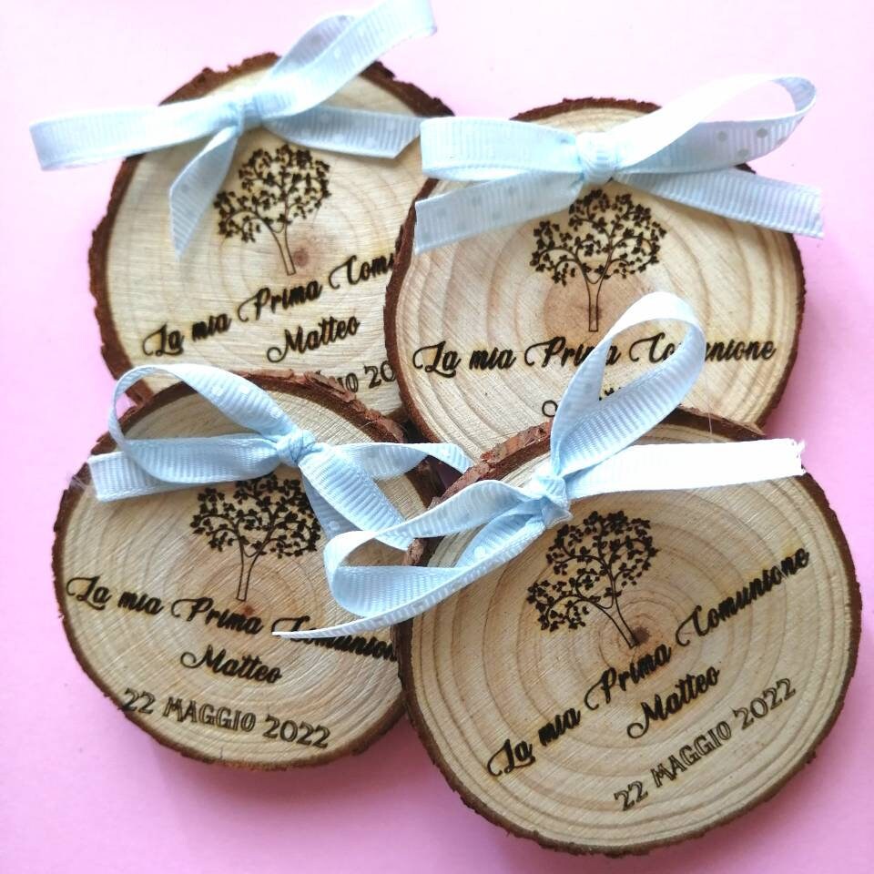 WOODEN TRUNK FIRST COMMUNION favor, customizable favor diameter 5 cm