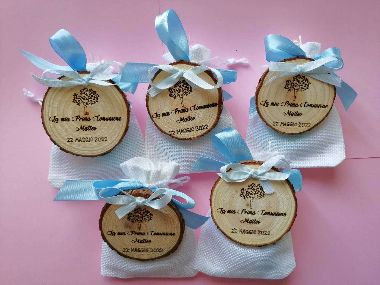 WOODEN TRUNK FIRST COMMUNION favor, customizable favor diameter 5 cm