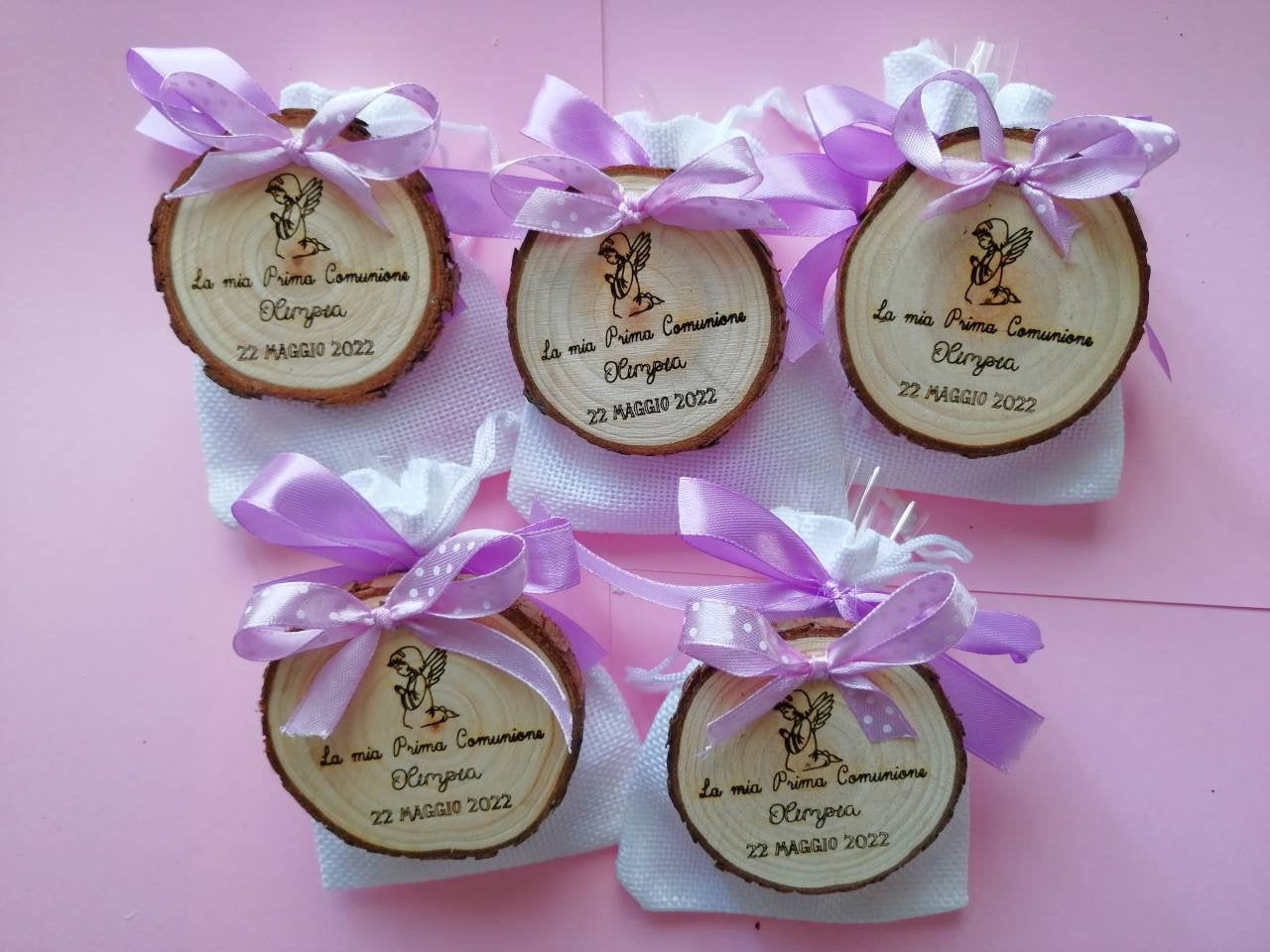 WOODEN TRUNK FIRST COMMUNION favor, customizable favor diameter 5 cm