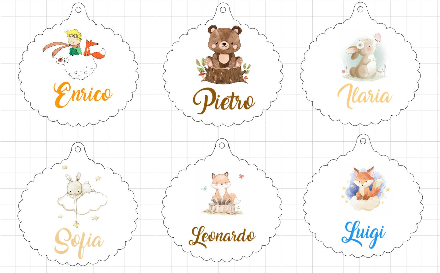 Étiquettes perforées personnalisables Petit Prince Renard Ours Lapin pour Naissance Baptême Anniversaire 3,5 cm x 3,5 cm