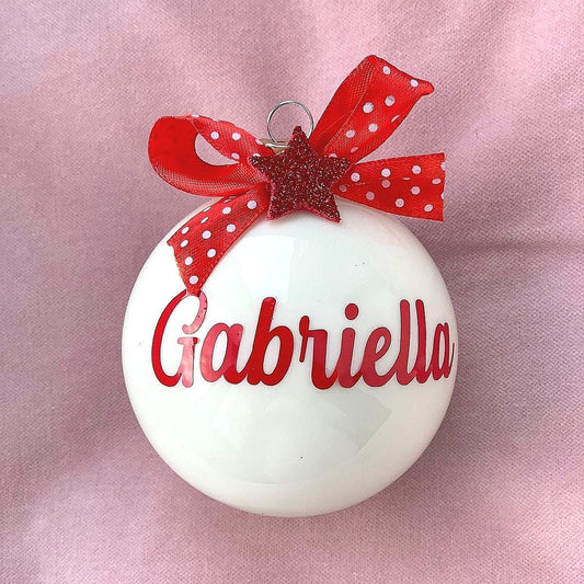 Boule de Noël en verre de 8 cm, décorations de noël personnalisées, décorations d'arbre personnalisées avec le nom du garçon/fille/maman/papa