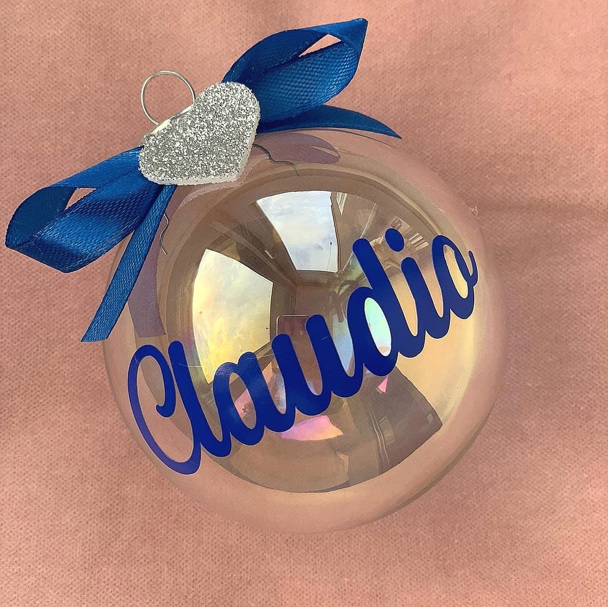 IRIDESCENT Glass Bauble 8cm Christmas decorations, personalized tree decorations with name of boy/girl/mum/dad