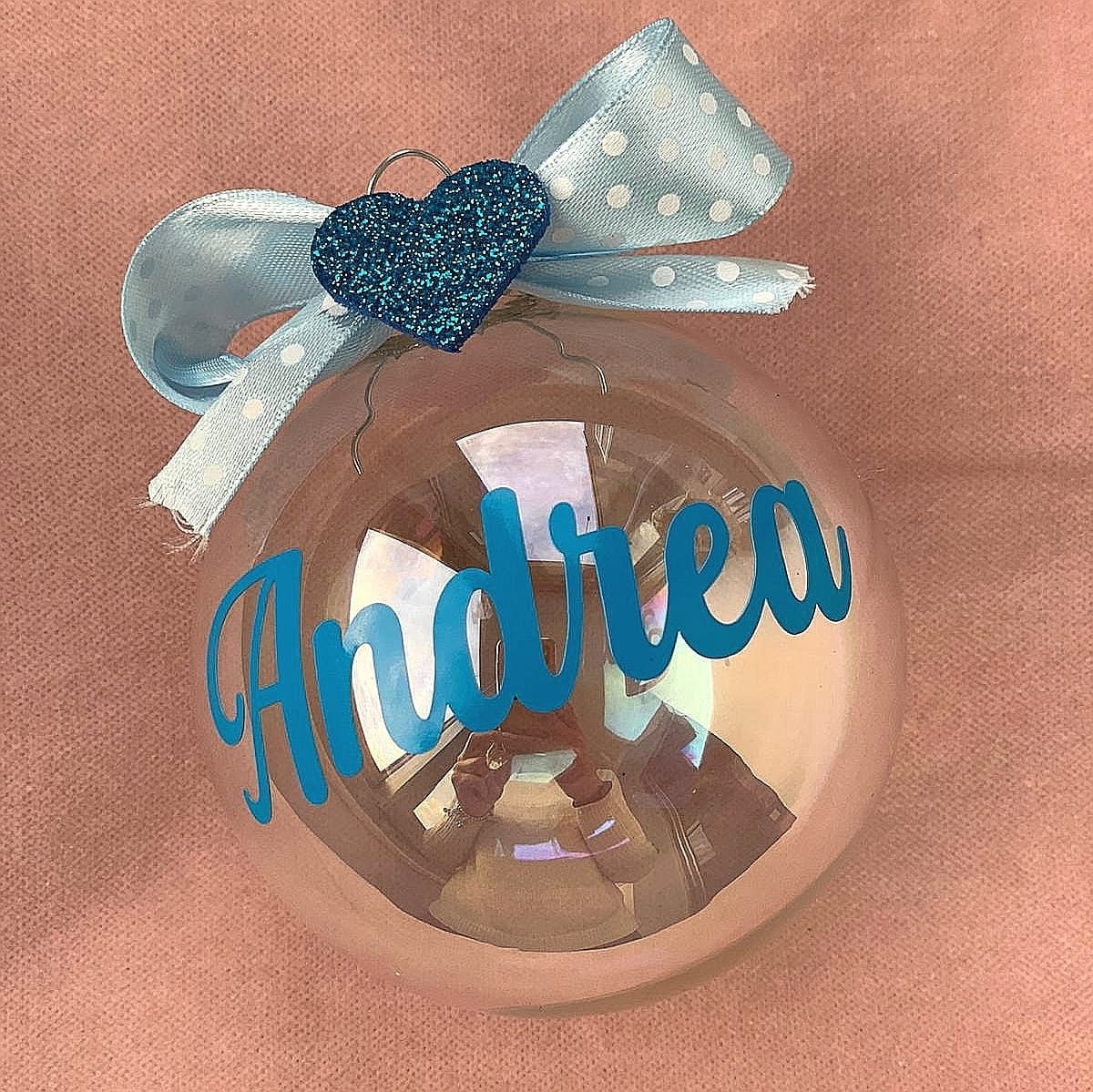 IRIDESCENT Glass Bauble 8cm Christmas decorations, personalized tree decorations with name of boy/girl/mum/dad