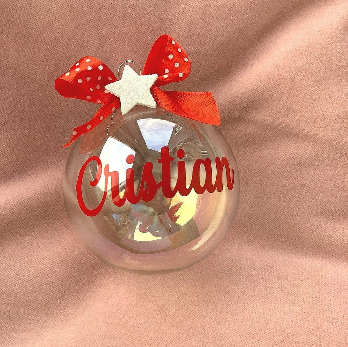 IRIDESCENT Glass Bauble 8cm Christmas decorations, personalized tree decorations with name of boy/girl/mum/dad