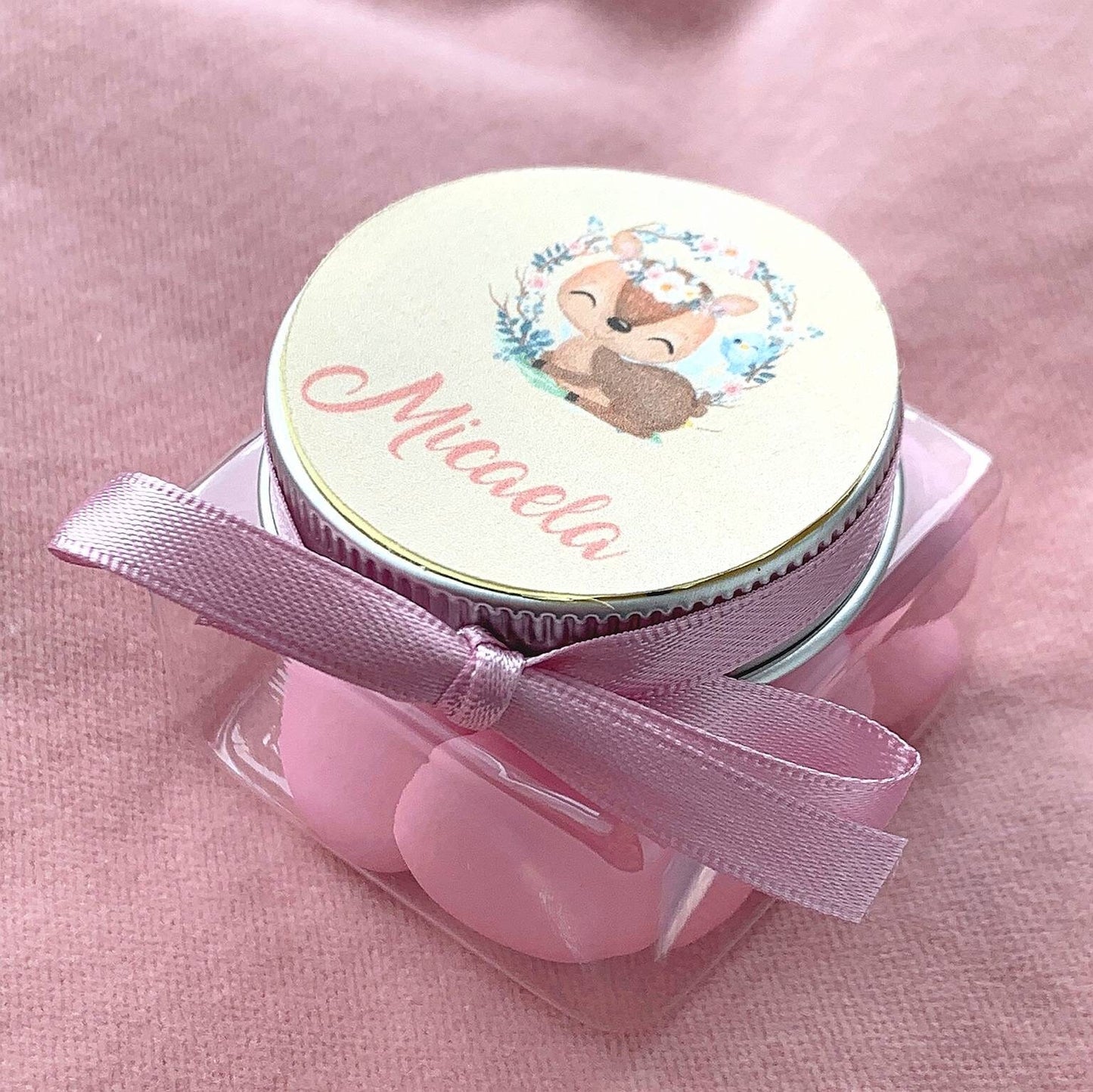 Plexiglass confetti holder with nameplate and personalized design 5cm x 5cm Birth Baptism Birthday