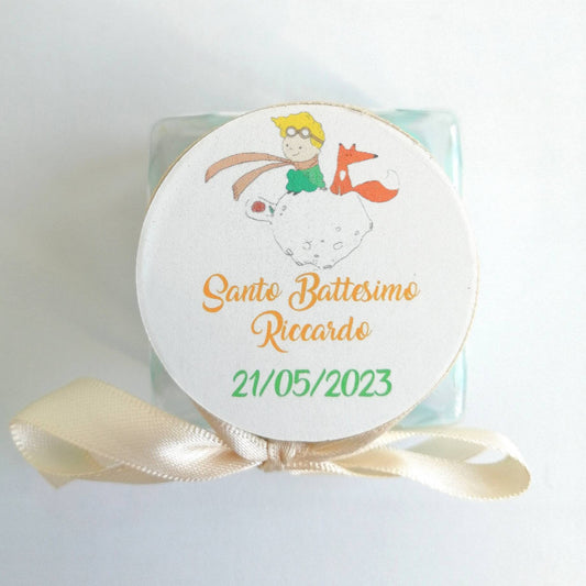 Porte confettis en plexiglas avec étiquette personnalisée PETIT PRINCE 5cm x 5cm Naissance Baptême Anniversaire