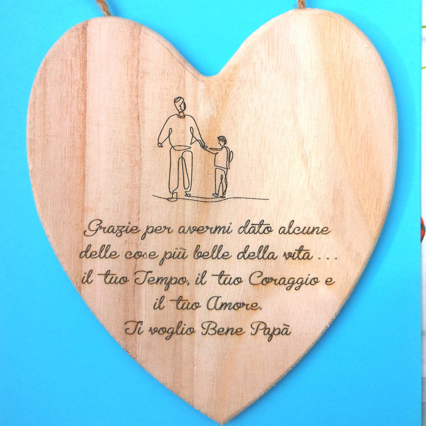 Plaque en bois gravée personnalisée Fête des Pères Coeur 18cm x 12cm