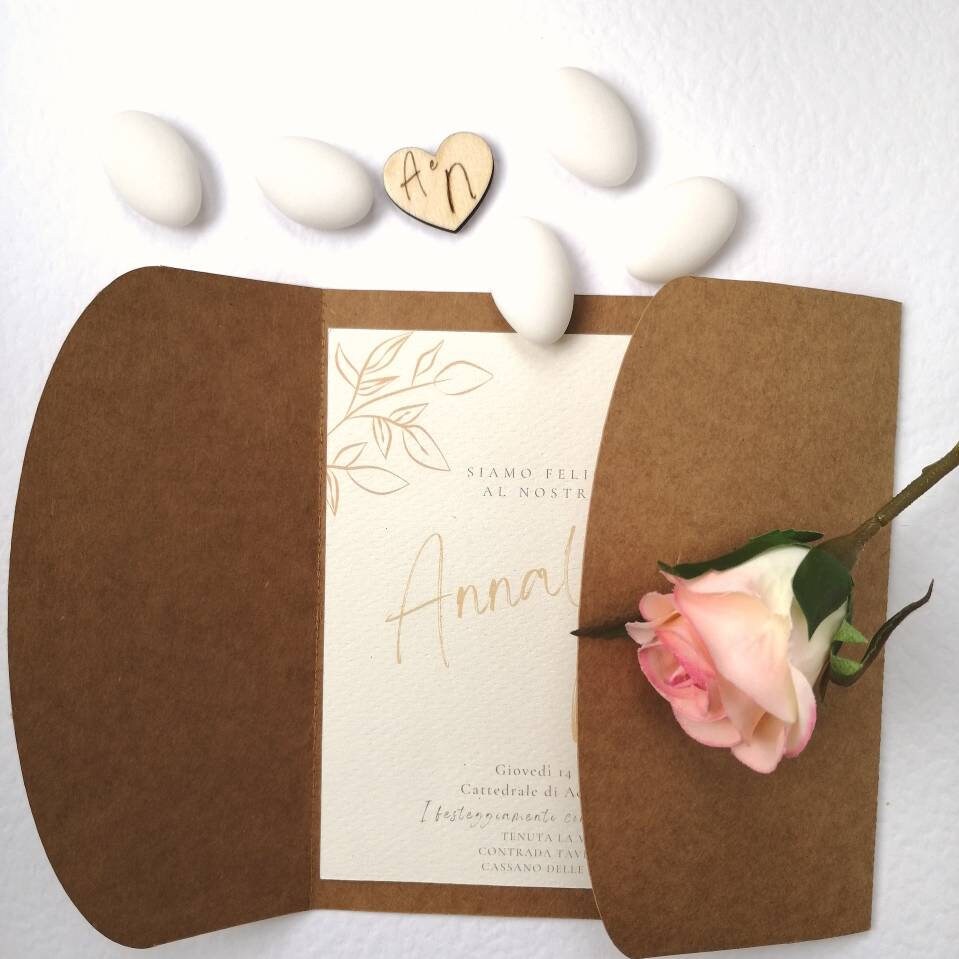 Wedding INVITATION INVITATION Rounded rectangular cardboard twine wedding ribbon size 15cm x 13cm (open 15cm x 28cm)