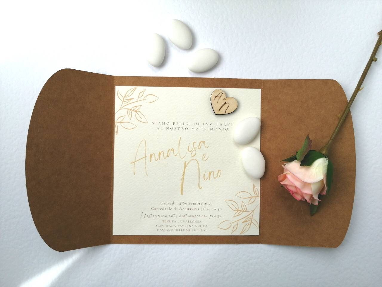 Wedding INVITATION INVITATION Rounded rectangular cardboard twine wedding ribbon size 15cm x 13cm (open 15cm x 28cm)