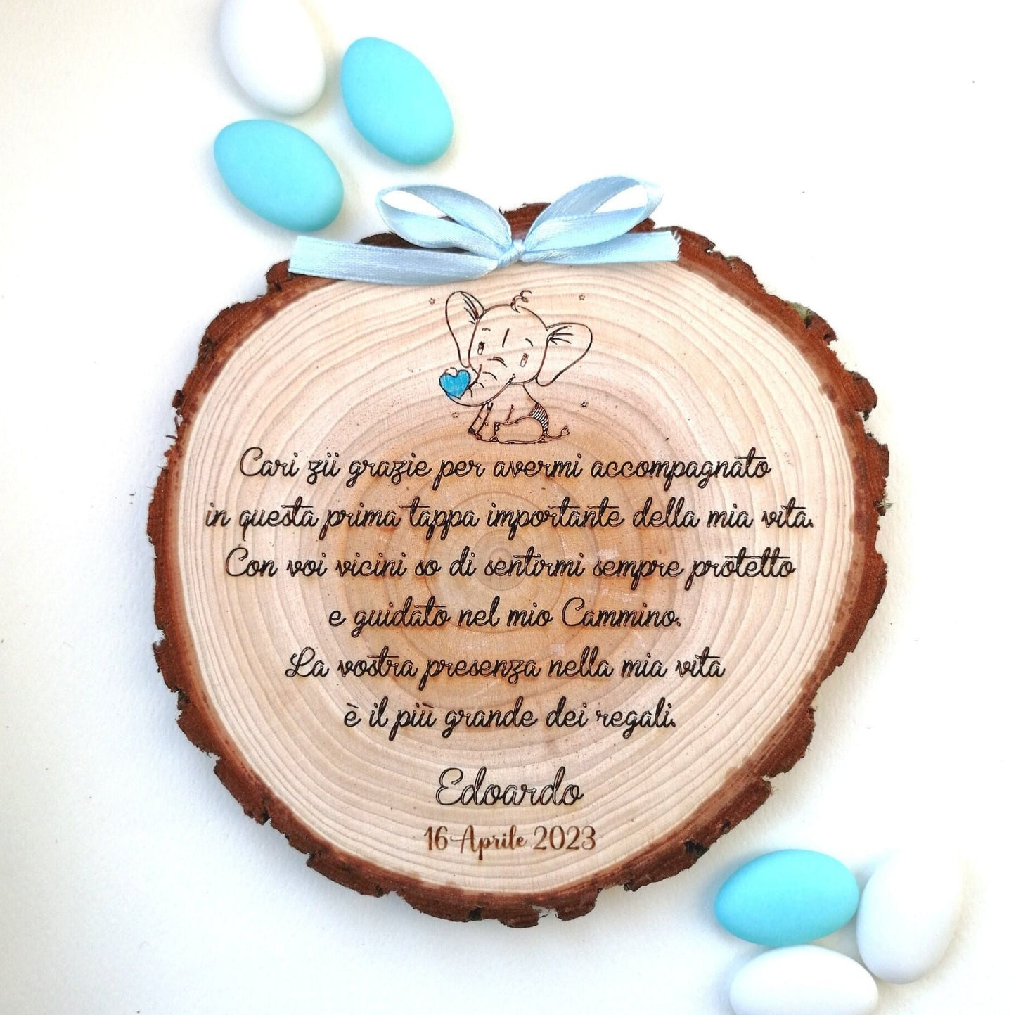 Bomboniera per Madrina/Padrino Battesimo con dedica frase incisione e disegno personalizzata diametro 15cm idea regalo