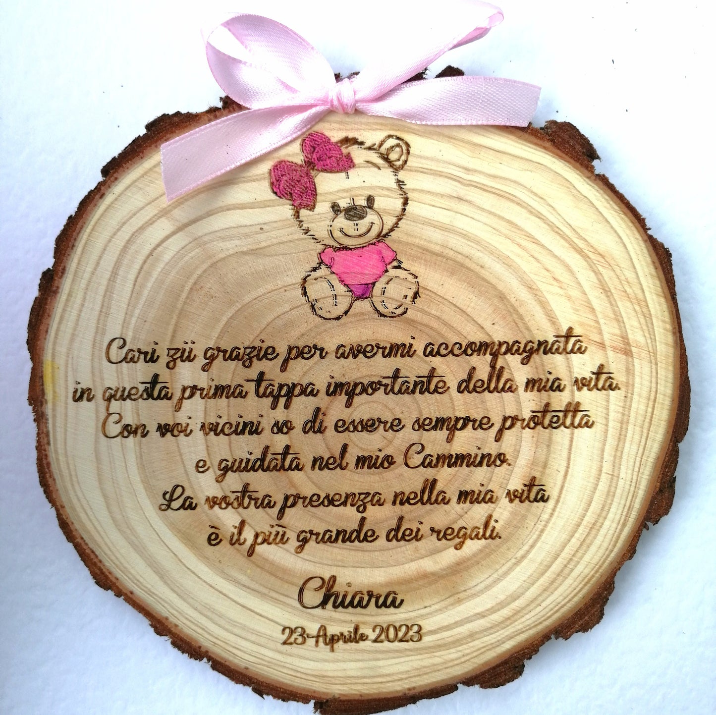 Bomboniera per Madrina/Padrino Battesimo con dedica frase incisione e disegno personalizzata diametro 15cm idea regalo