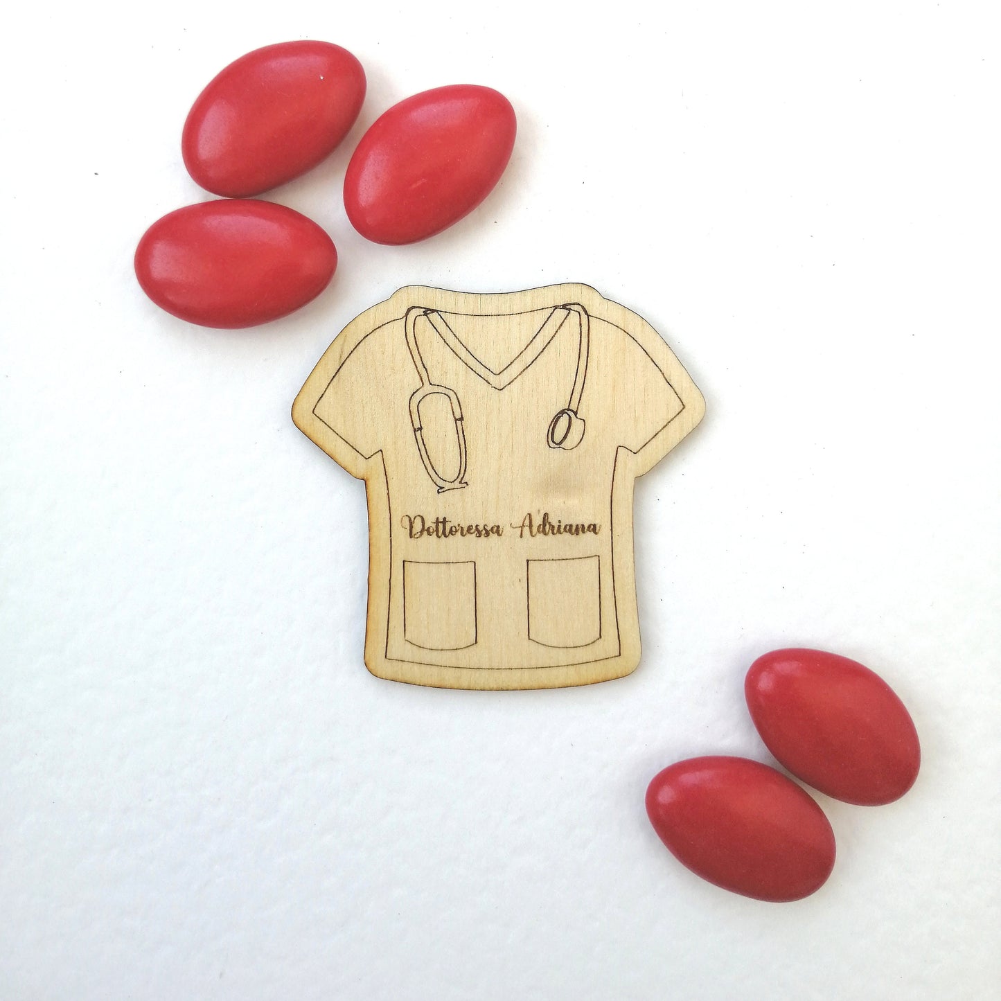 Handcrafted Graduation Favor Magnet Nurse Coat Wooden Personalized Engraving Size 5.5 cm x 4.5 cm