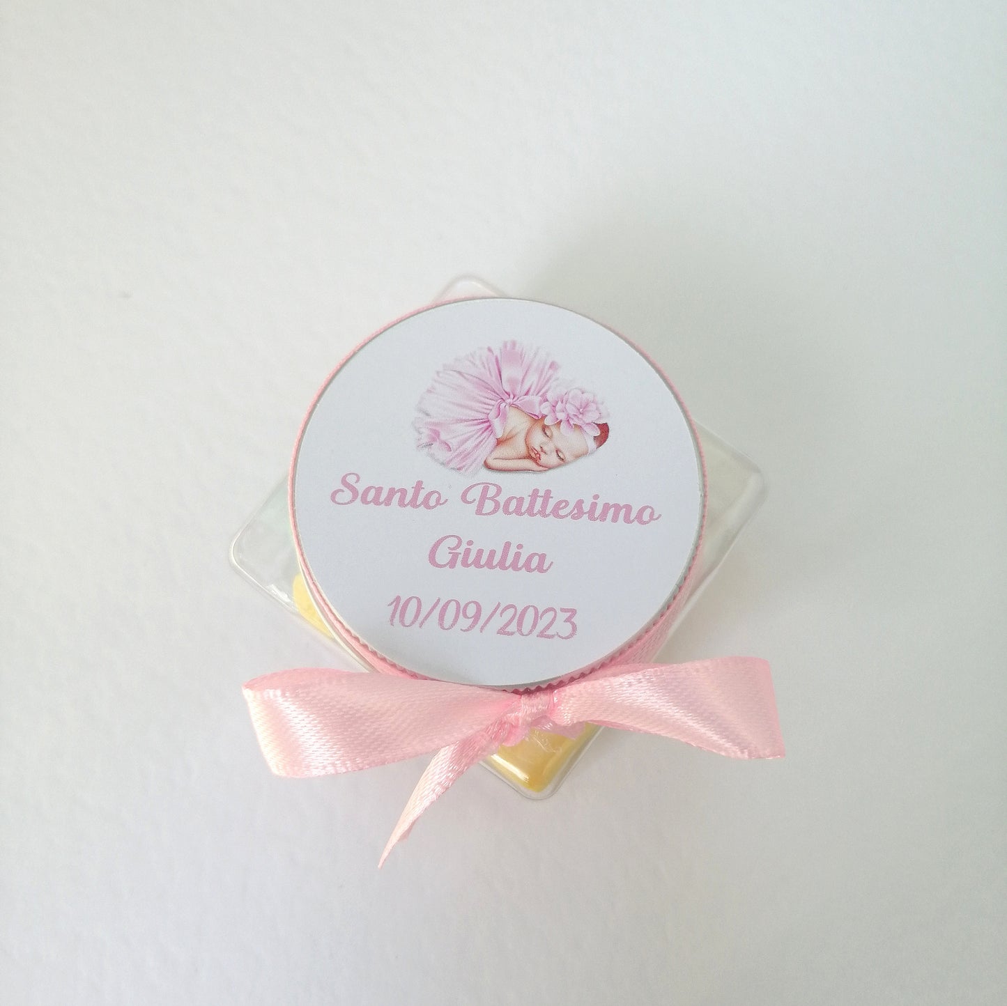 Plexiglass confetti holder with Marshmallow with customizable label 5cm x 5cm Birth Baptism Birthday