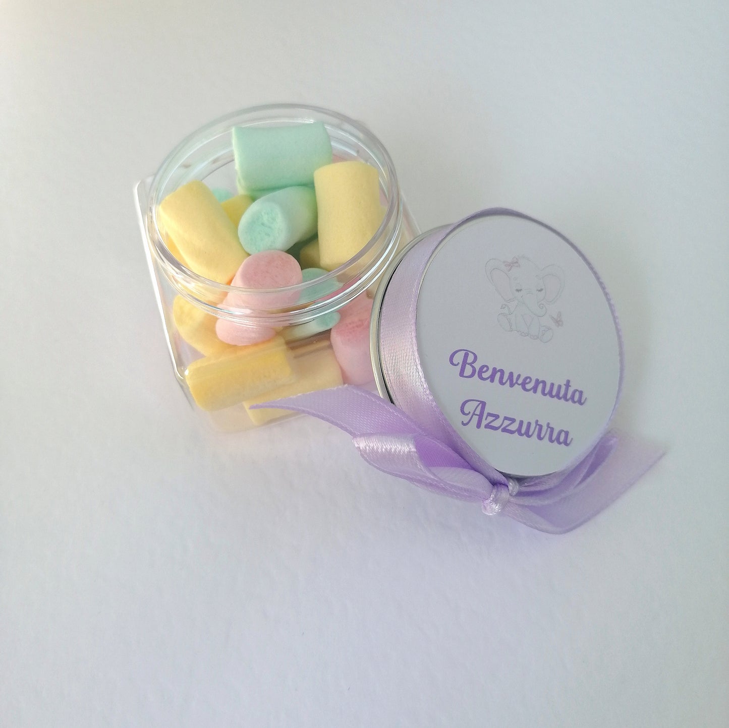 Plexiglass confetti holder with Marshmallow with customizable label 5cm x 5cm Birth Baptism Birthday