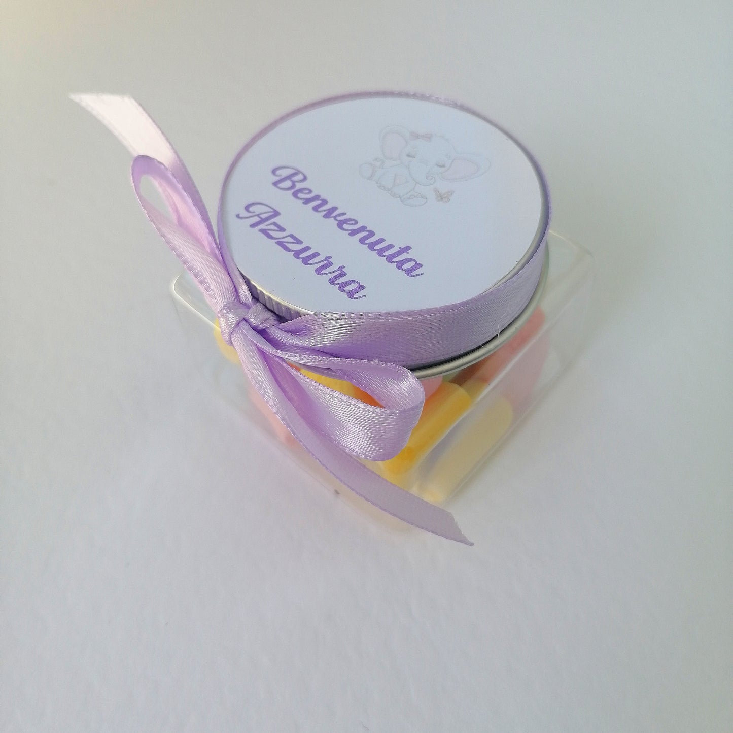 Plexiglass confetti holder with Marshmallow with customizable label 5cm x 5cm Birth Baptism Birthday