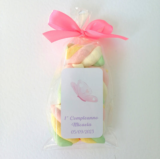 Petit sachet avec Guimauve et étiquette personnalisable idéal pour Naissance Baptême Communion Confirmation Anniversaire