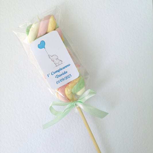 Marshmallow skewers with personalized label ideal for Birth Baptism Communion Confirmation Birthday